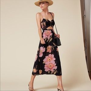 Reformation Midi Floral Addie Dress Black Size 0